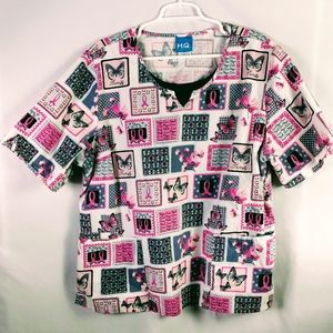 HQ Scrubs 2XL Pink/Black w/ butterflies